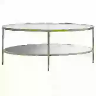 Champagne Finish Oval Glass Top Coffee Table With Mirrored Shelf